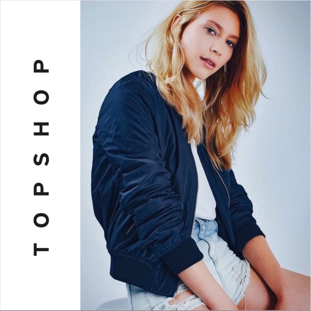 SOLD! Topshop MOTO MA1 Flight Navy Blue Bomber - Picture 1 of 8